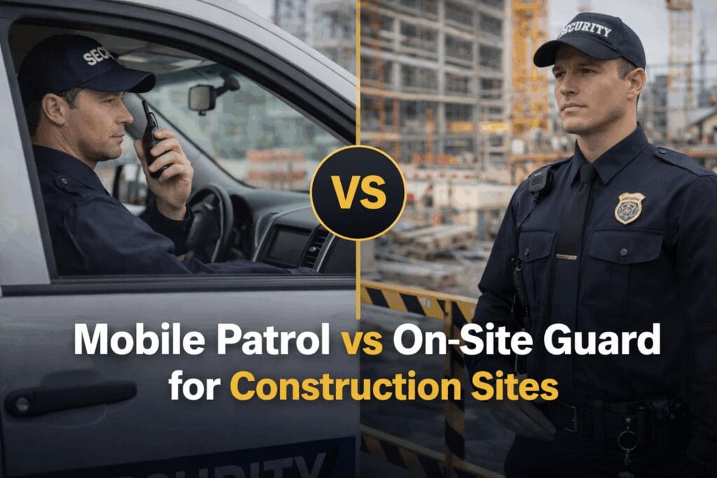 Mobile patrol and on-site guard services compared for construction sites.
